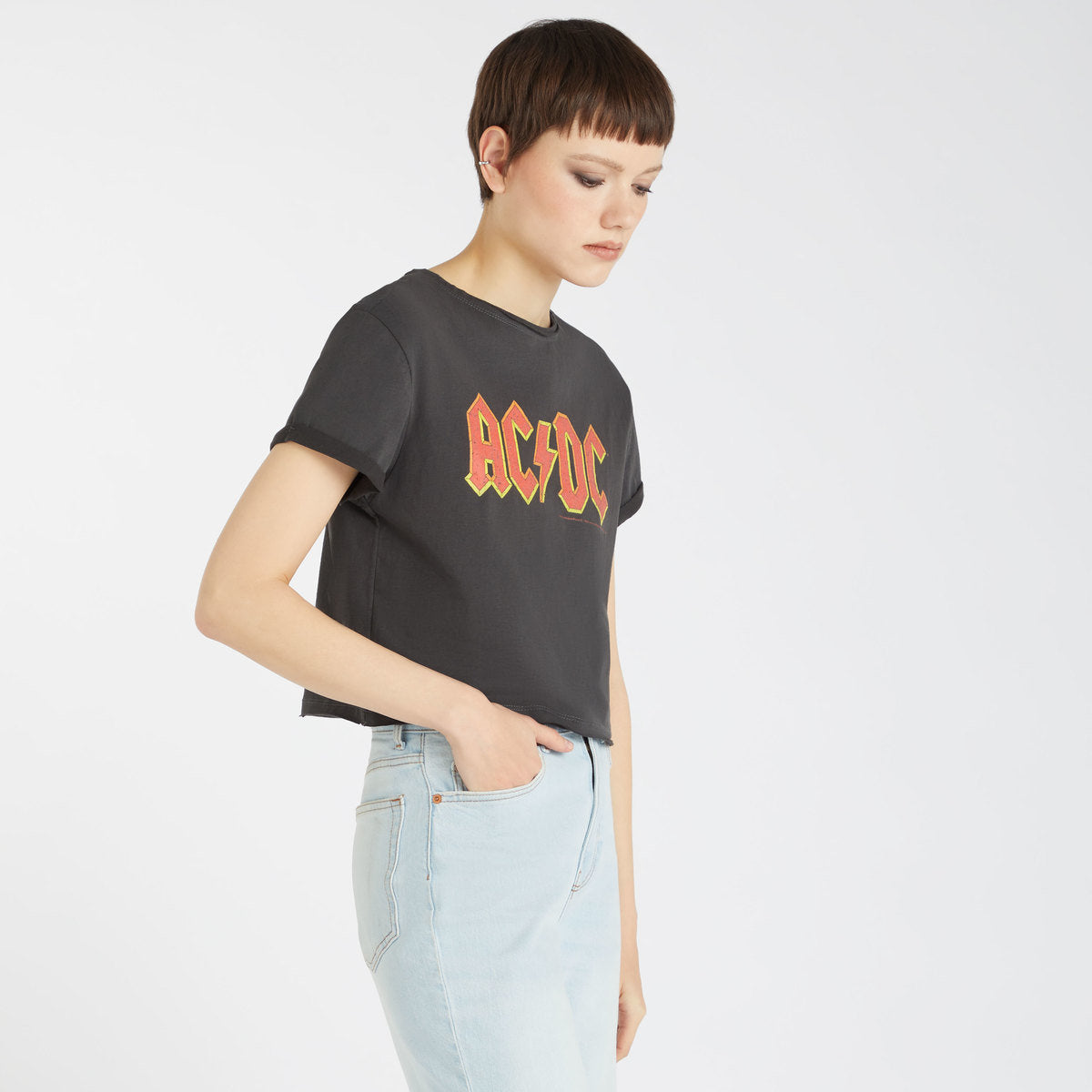 Image of AC/DC Crop Top T Shirt - Logo Amplified